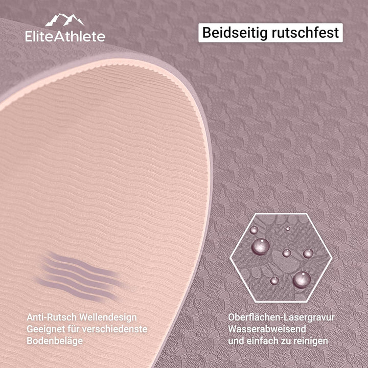 EliteAthlete Yogamatte - Sportmatte - Fitnessmatte - Gymnastikmatte gepolstert &amp; rutschfest für Fitn