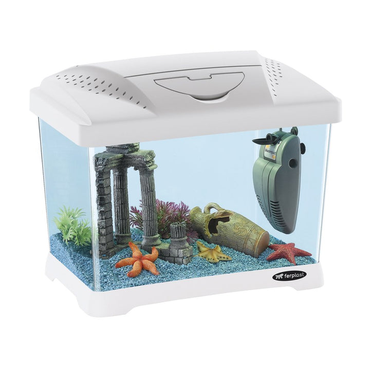 Hydor Kunststoffaquarium CAPRI JUNIOR, Fassungsvermögen 21 L, Lampe und Innenfilter, Weiss