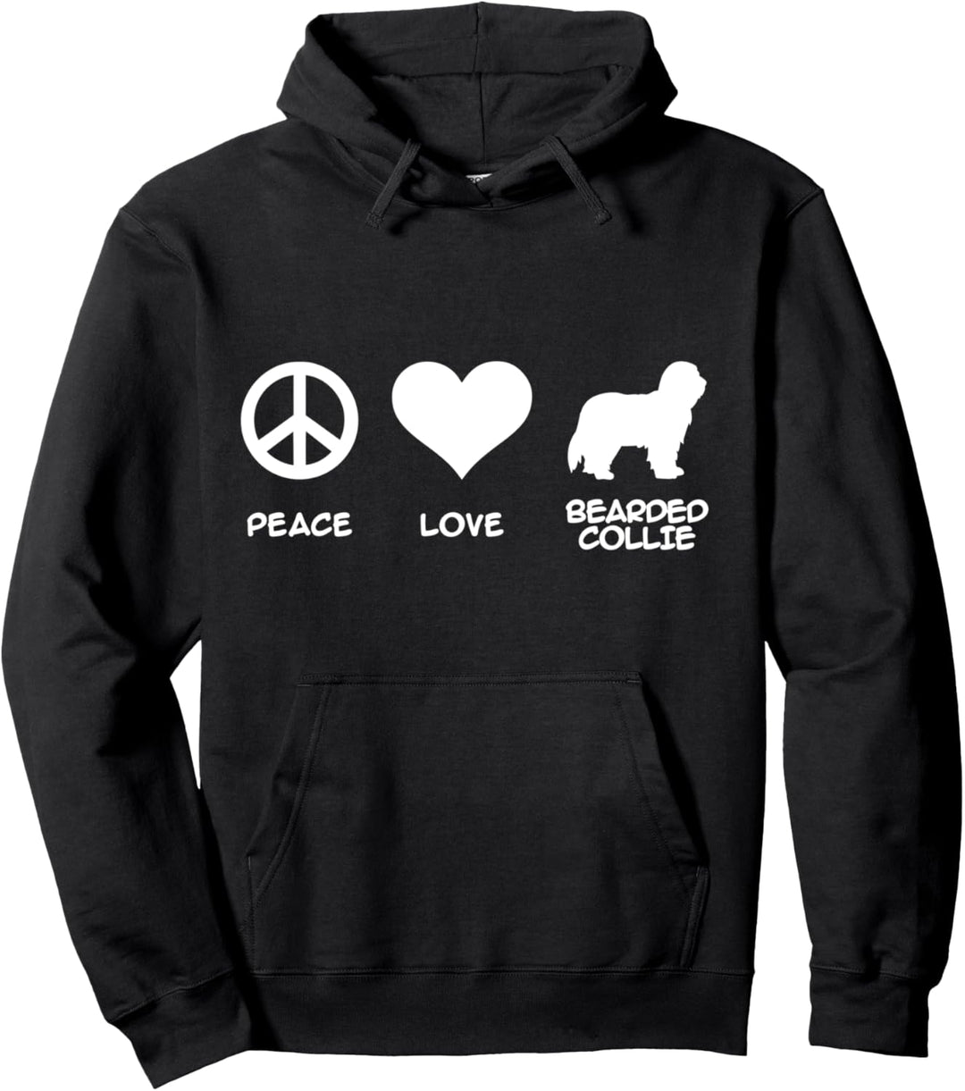 Peace, Love, Bearded Collie Pullover Hoodie