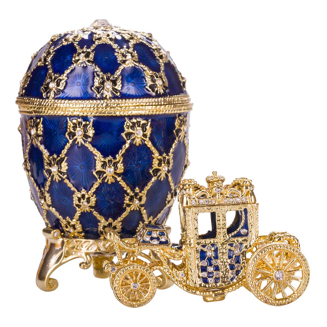 Fabergé-Stil Ei / Schmuckkästchen mit Kutsche &amp; Doppelköpfiger Adler 9,5 cm