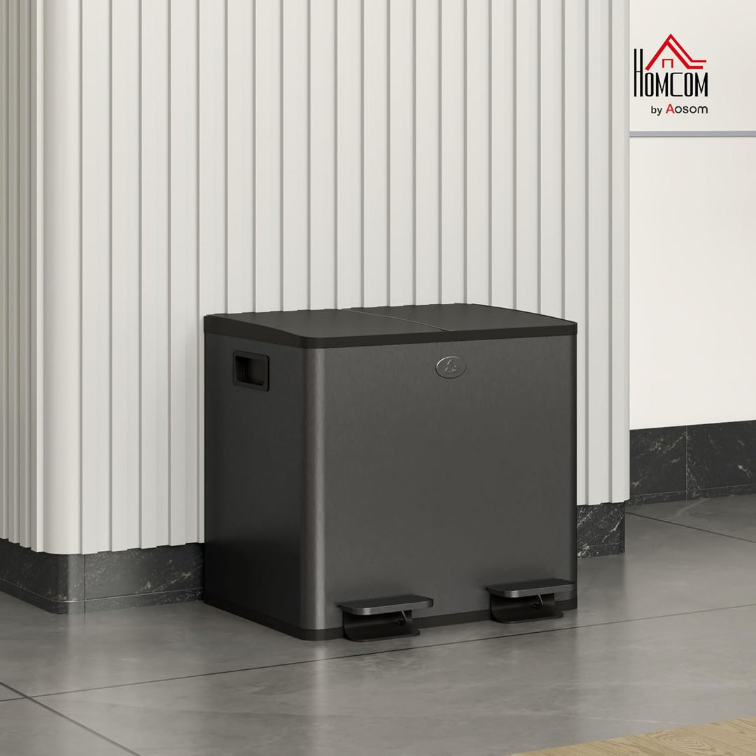 HOMCOM Mülleimer 2 x 15L Abfalleimer aus Edelstahl Mülltrennsystem mit Softclose Deckel, Herausnehmb