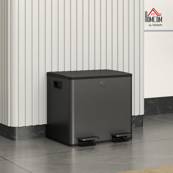 HOMCOM Mülleimer 2 x 15L Abfalleimer aus Edelstahl Mülltrennsystem mit Softclose Deckel, Herausnehmb