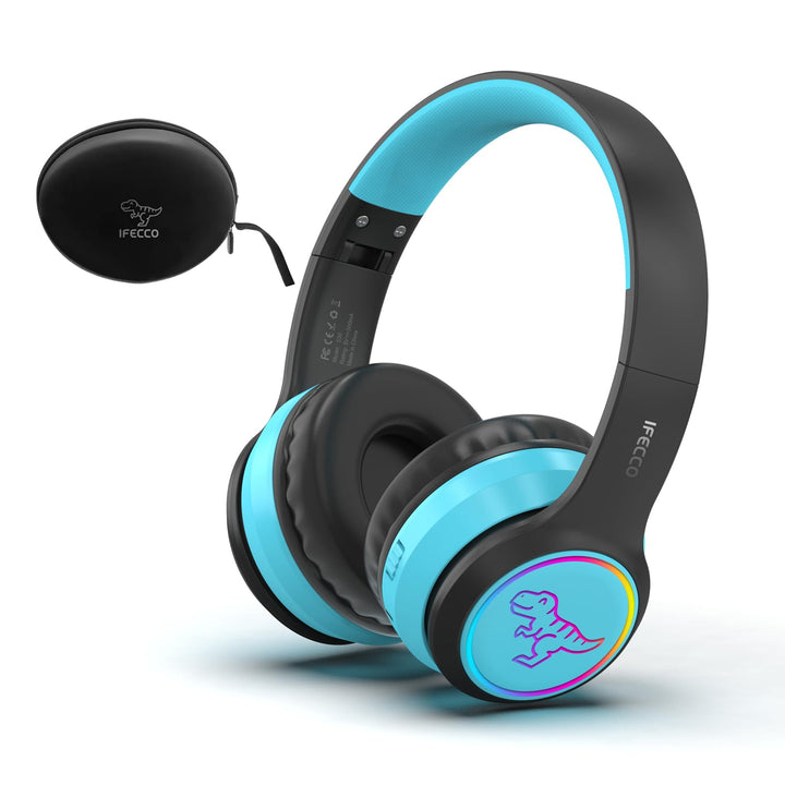 IFECCO Bluetooth Kopfhörer Kinder kabellos mit Aufbewahrungstasche, Kinderkopfhörer Over-Ear mit LED