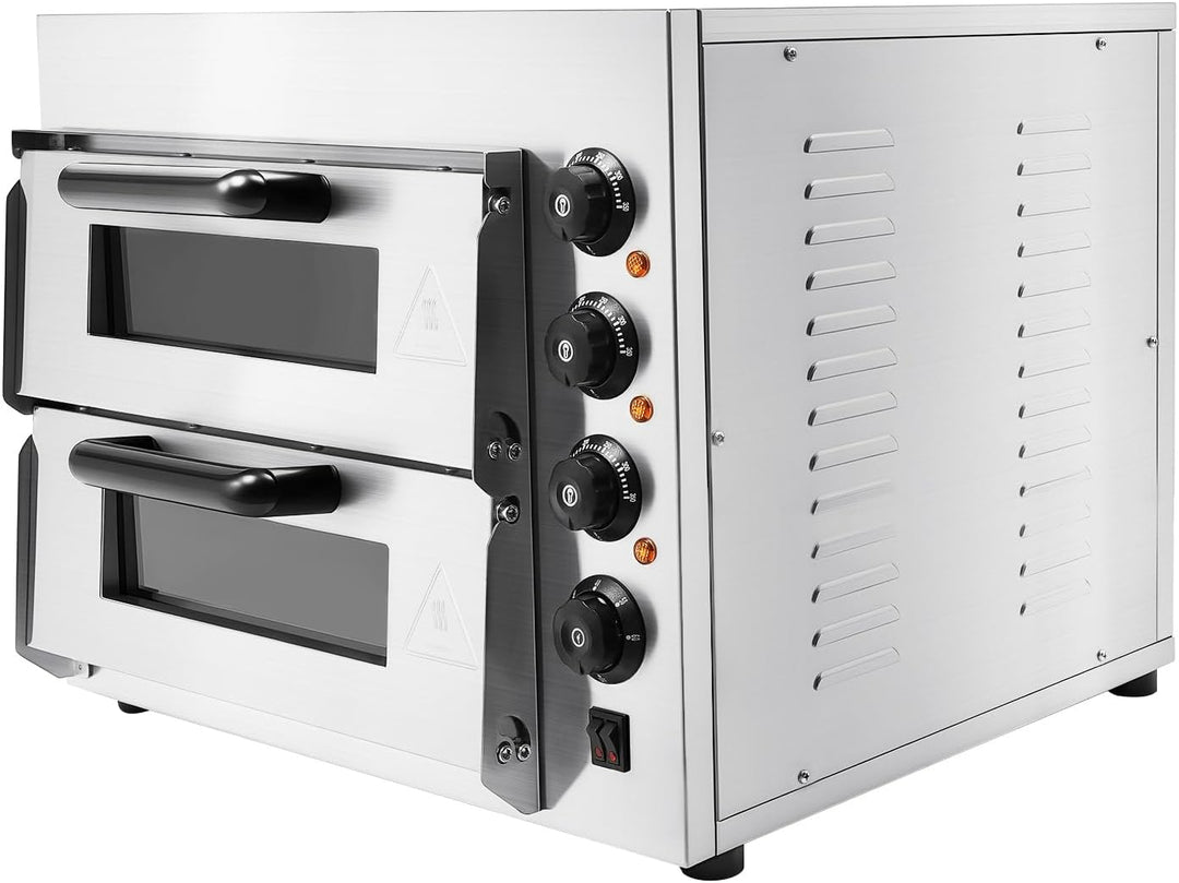 Professioneller Pizzaofen 3000W, Doppellagig Pizzaofen Elektrisch Pizza Backofen mit 1-60 Min Timer,
