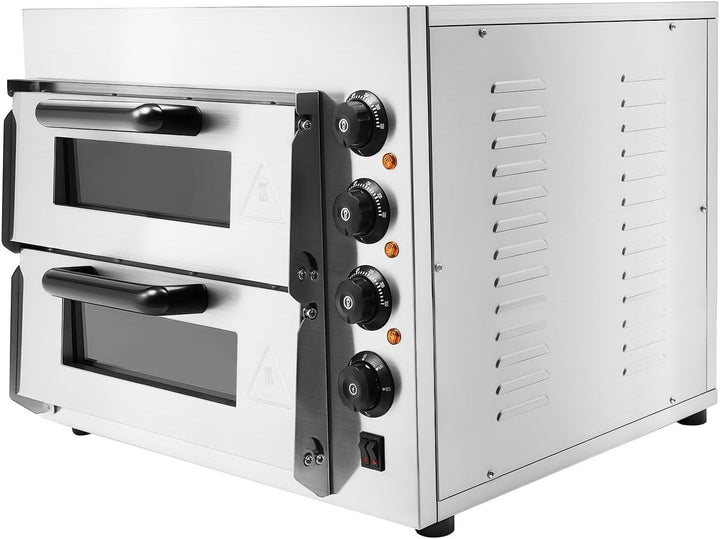 Professioneller Pizzaofen 3000W, Doppellagig Pizzaofen Elektrisch Pizza Backofen mit 1-60 Min Timer,
