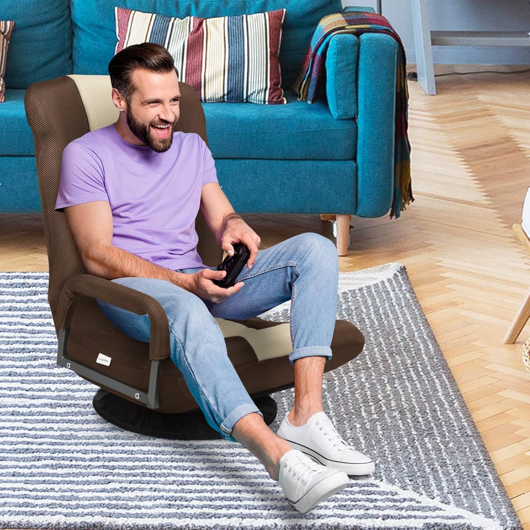 RELAX4LIFE Bodenstuhl Klappbar, Bodensessel mit 7-Fach Verstellbarer Rückenlehne &amp; 360° drehbarem So