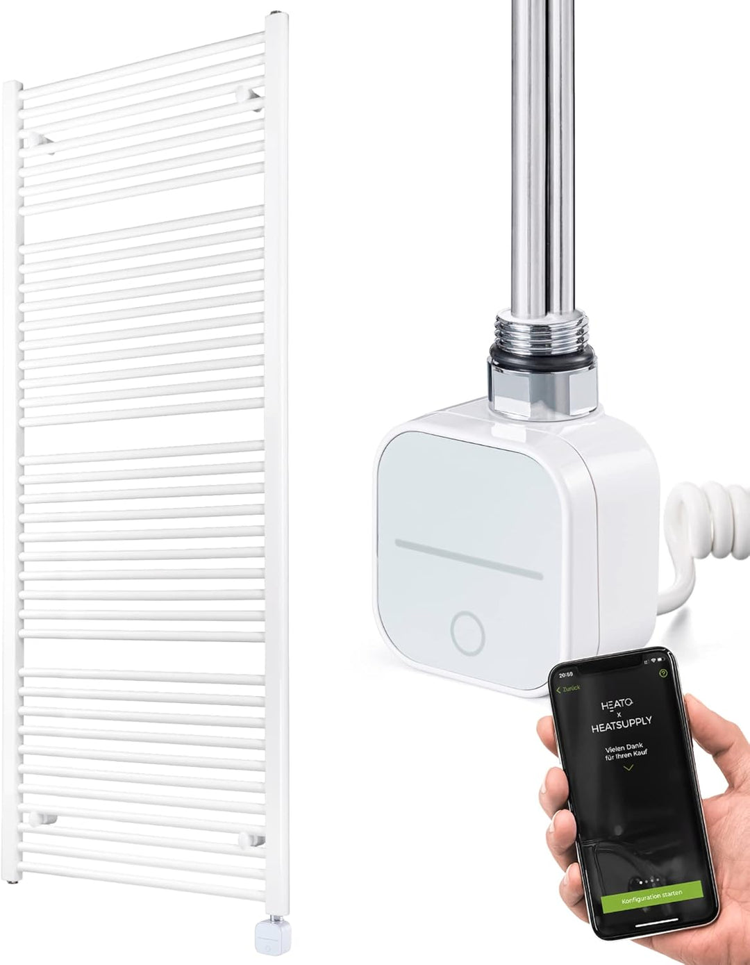 Handtuchheizkörper elektrisch weiss 600x1662mm Badheizkörper elektrisch mit Thermostat inkl. 1.000 W