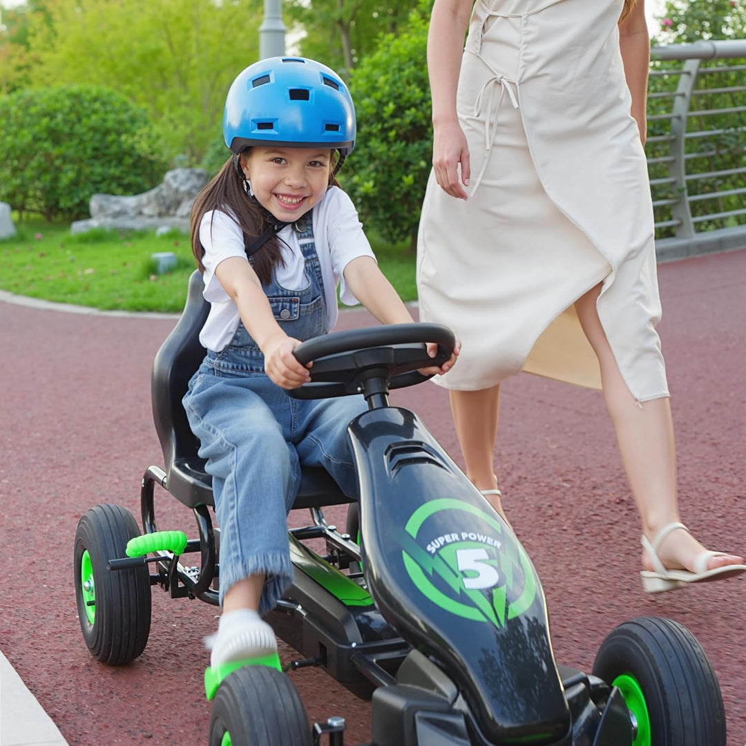 HOMCOM Gokart, Kinderfahrzeug mit 3-stufig verstellbarem Sitz, Tretfahrzeug mit Gummireifen, Pedal u