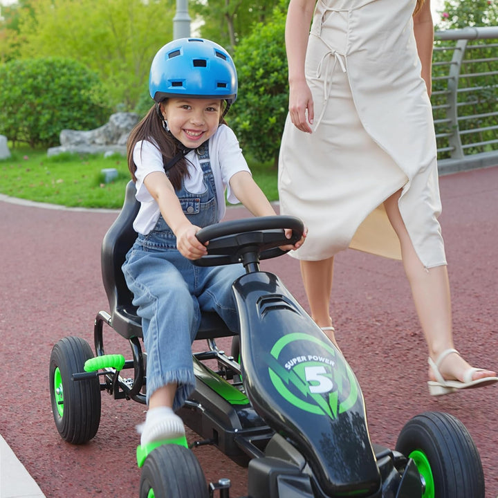 HOMCOM Gokart, Kinderfahrzeug mit 3-stufig verstellbarem Sitz, Tretfahrzeug mit Gummireifen, Pedal u