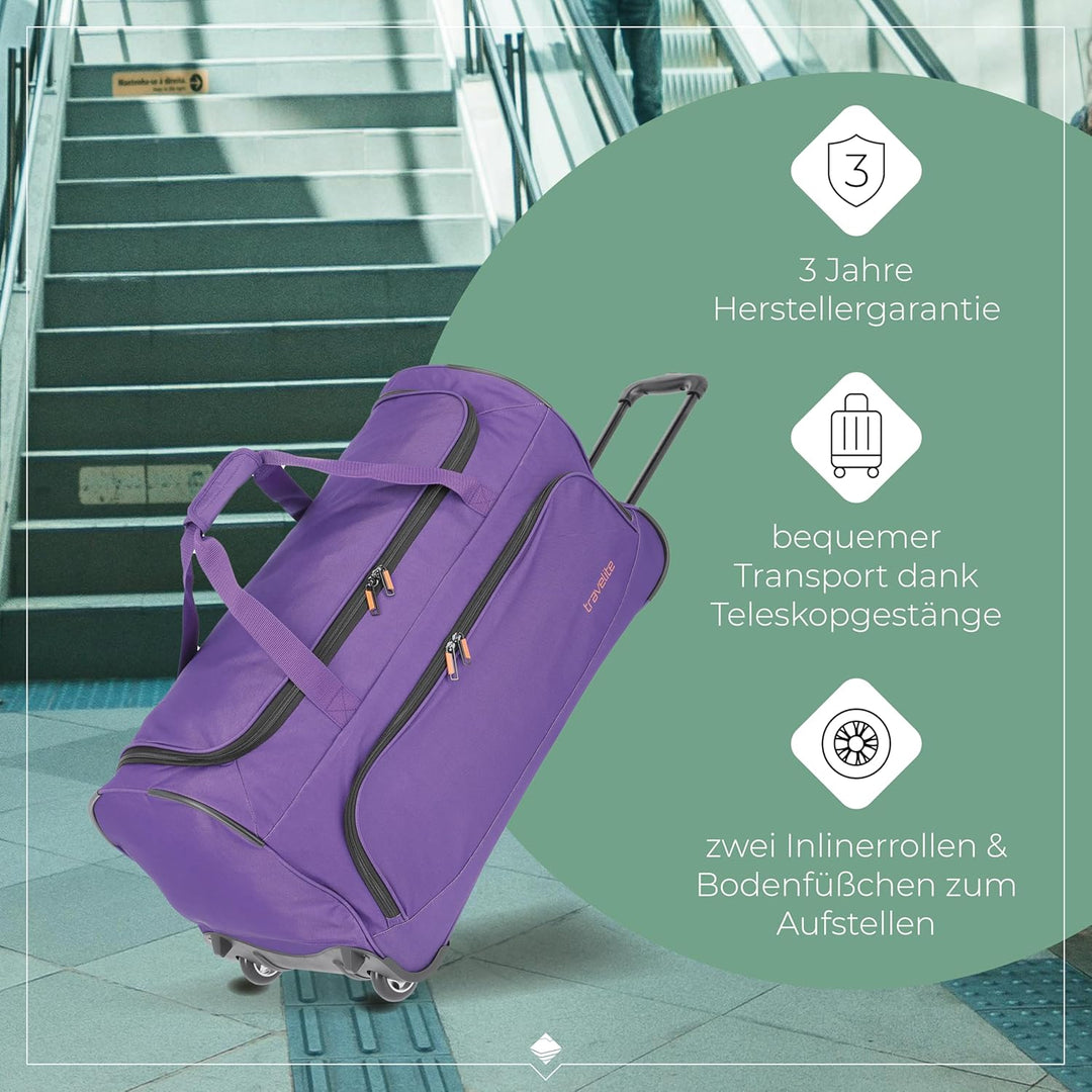 travelite 2-Rad Trolley Reisetasche Grösse L, Gepäck Serie BASICS FRESH: Weichgepäck Reisetasche mit
