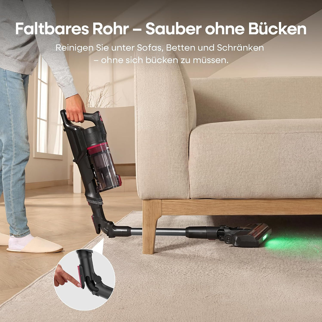 FAMIVAC FV3 Akku Staubsauger 60KPa/50Min/120㎡, Staubsauger Kabellos mit Klappbares Rohr, Selbststehe
