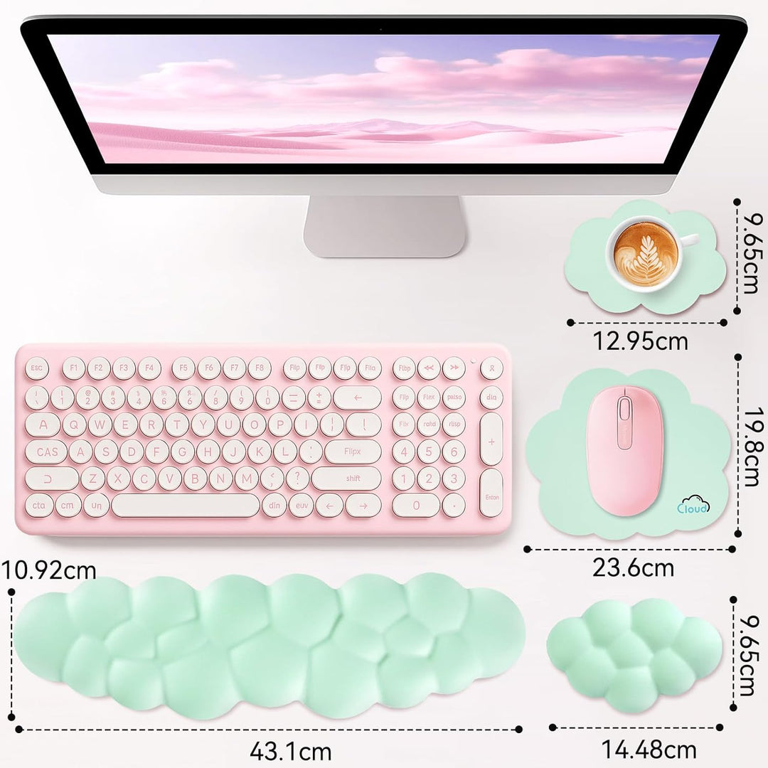 Memory‑Schaum Cloud Handballenauflage Tastatur‑Set, 4‑in‑1: Ergonomische Tastatur Handballenstütze &