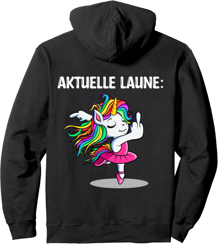 Aktuelle Laune Tanzendes Einhorn Mädchen Mit Stinkefinger Pullover Hoodie