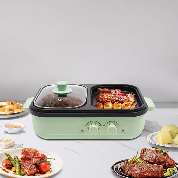 1300W Elektrische Bratpfanne,34 * 22 * 13cm 2 in 1 Elektrischer Kochtopf Mehrzweck Kochtopf Indoor G