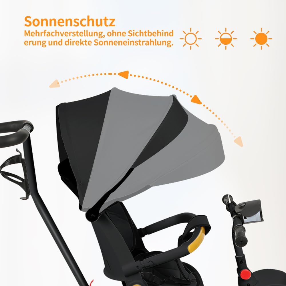 Multi-Funktions-Kinderdreirad, Dreirad 5 in1, Kleinkind-Dreiräder-Kinderwagen, mit Verstellbarem Sch