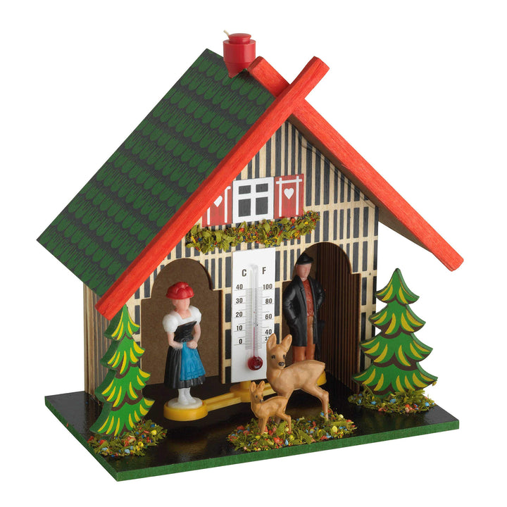 TFA Dostmann Wetterhaus aus Holz, 48.1501, Wetterhäuschen mit Regenmann und Sonnenfrau, mehrfarbig,
