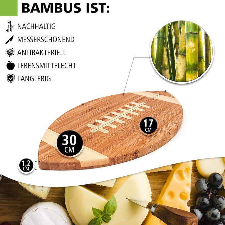 40YARDS American Football Brettchen aus Bambus-Holz für Frühstück, Abendbrot oder als Schneidebrett