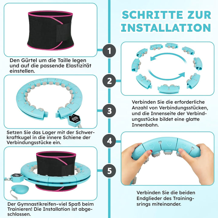 Smart Hula Hoop Reifen Erwachsene mit Gewicht Kugel und Hüftgürtel, Umfang (70-130cm) Abgebauter Fit