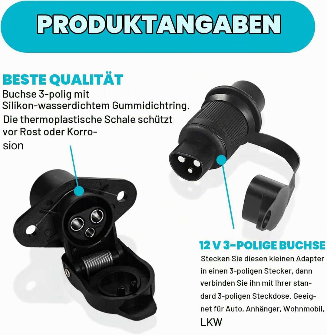 4 Stück Stecker 3 Polig und Steckdose 3 Polig,3 Polig Traktor Stecker Steckdose 12V,Anhänger Stecker