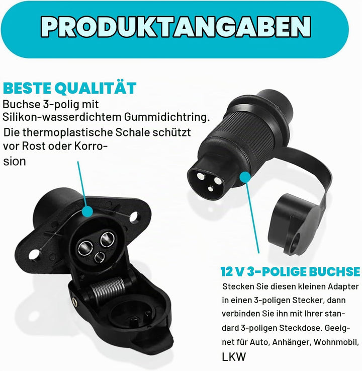 4 Stück Stecker 3 Polig und Steckdose 3 Polig,3 Polig Traktor Stecker Steckdose 12V,Anhänger Stecker
