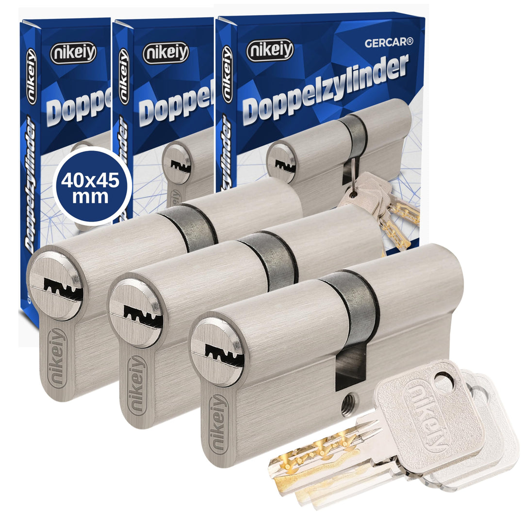 GERCAR Pro Profilzylinder 40/45 Massiver Schliesszylinder gleichschliessend 3er Set Doppelzylinder Z