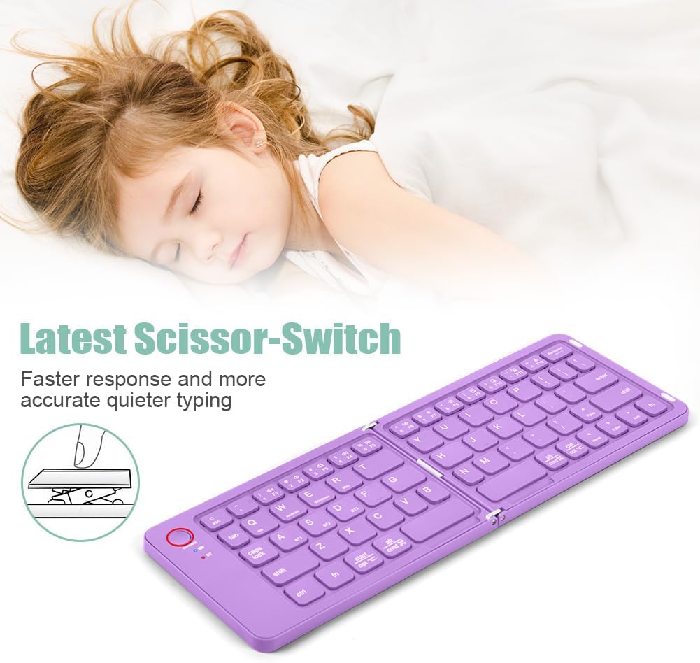 Faltbare Tastatur Klappbar, Wiederaufladbare kabellose Mini-Tastatur für iOS, Android, Windows, QWER