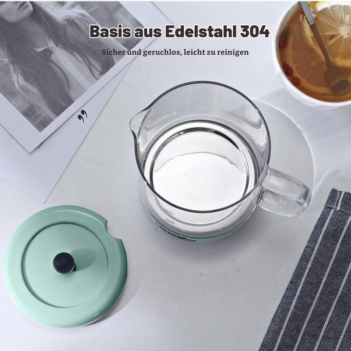 Mini Wasserkocher 400ml Glas - 4-in-1 Multifunktions Tassenwärmer mit abnehmbarer Basis (Heisswasser