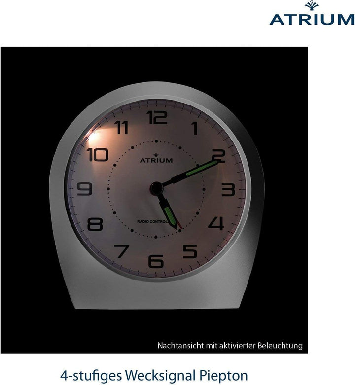 Atrium Funkwecker Analog Quarz ohne Ticken klassisches Design matt Silber A620-19