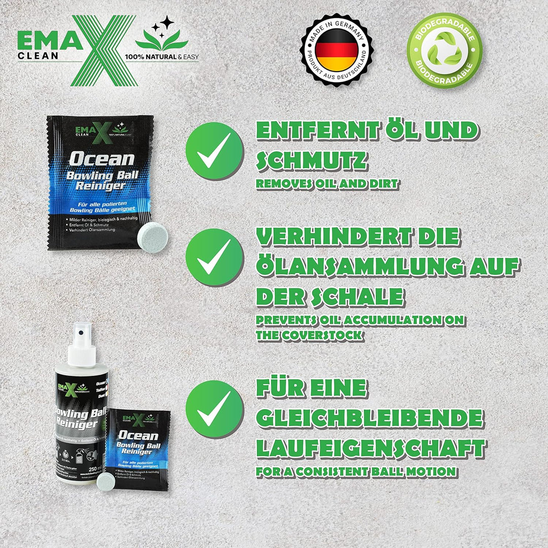 EMAX CLEAN Ocean | Bowling-Ball-Reiniger für polierte Bälle | Effektive Reinigung von Bowling-Kugeln