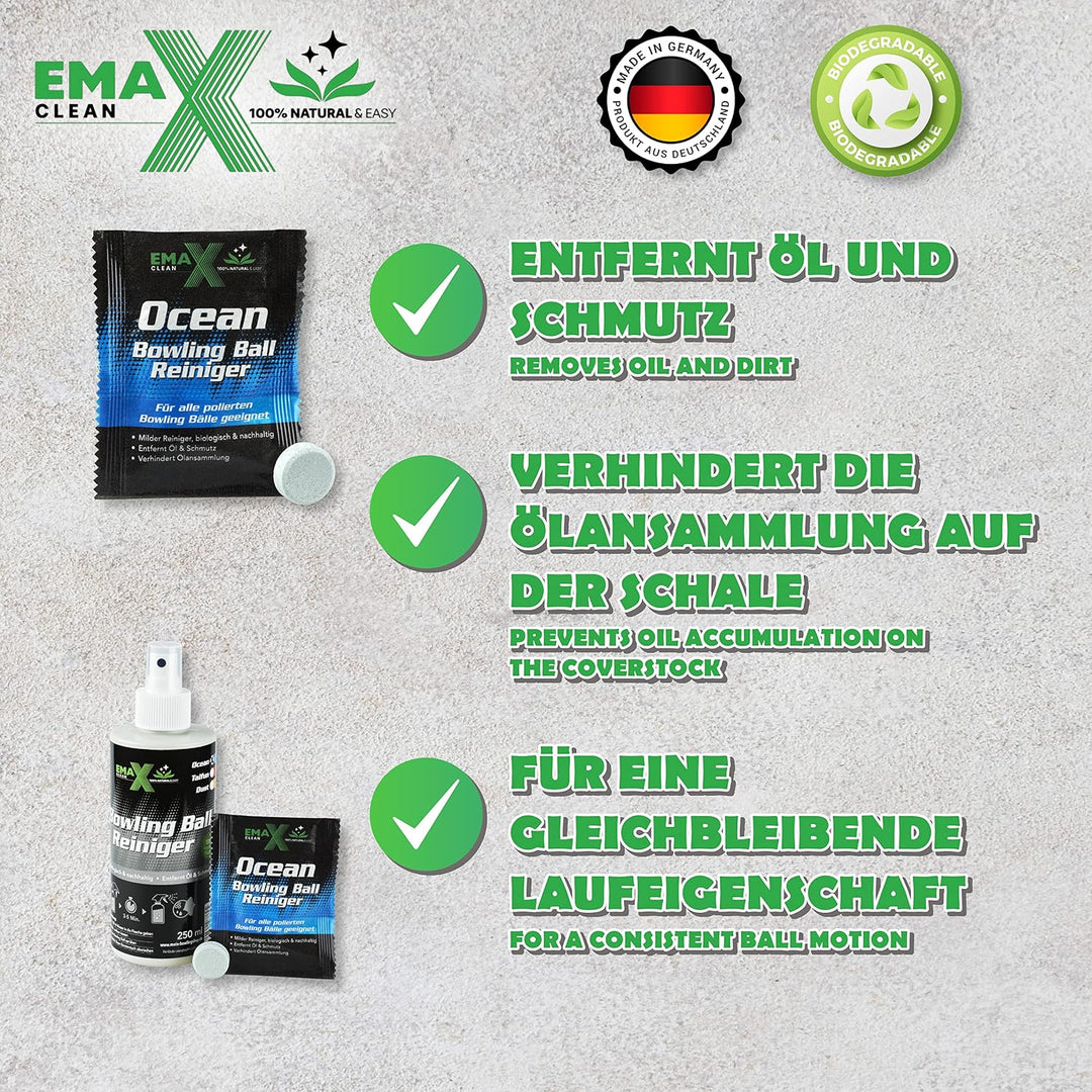 EMAX CLEAN Ocean | Bowling-Ball-Reiniger für polierte Bälle | Effektive Reinigung von Bowling-Kugeln