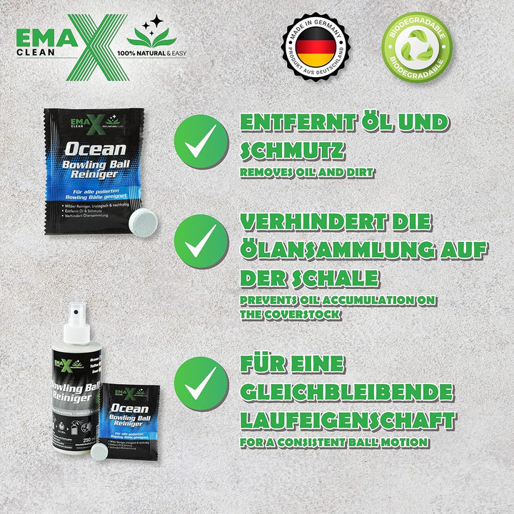 EMAX CLEAN Ocean | Bowling-Ball-Reiniger für polierte Bälle | Effektive Reinigung von Bowling-Kugeln