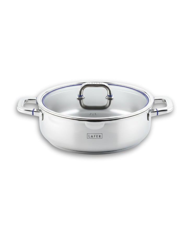 Johann Lafer – Kochtopf Induktion - Bratentopf 28 cm 4,5 L Edelstahl mit Glasdeckel | Akkutherm-Spei