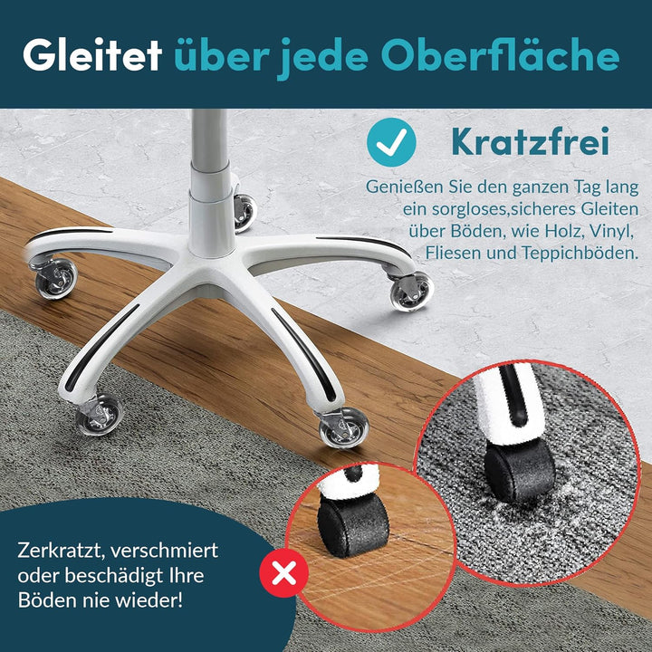 Bürostuhl Rollen 5er Set, Bürostuhl-Räder Ersatzrollen für Teppich- und Parkettböden, Strapazierfähi