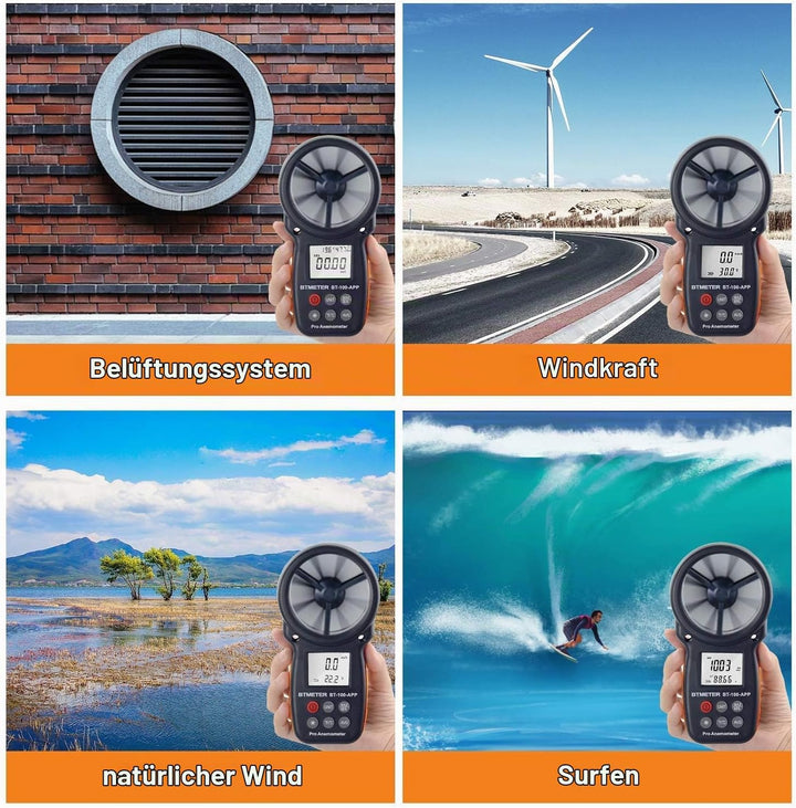 BTMETER Windmesser Digital Windgeschwindigkeits-Anemometer-Handheld,drahtloses Bluetooth-Flügelrad-A