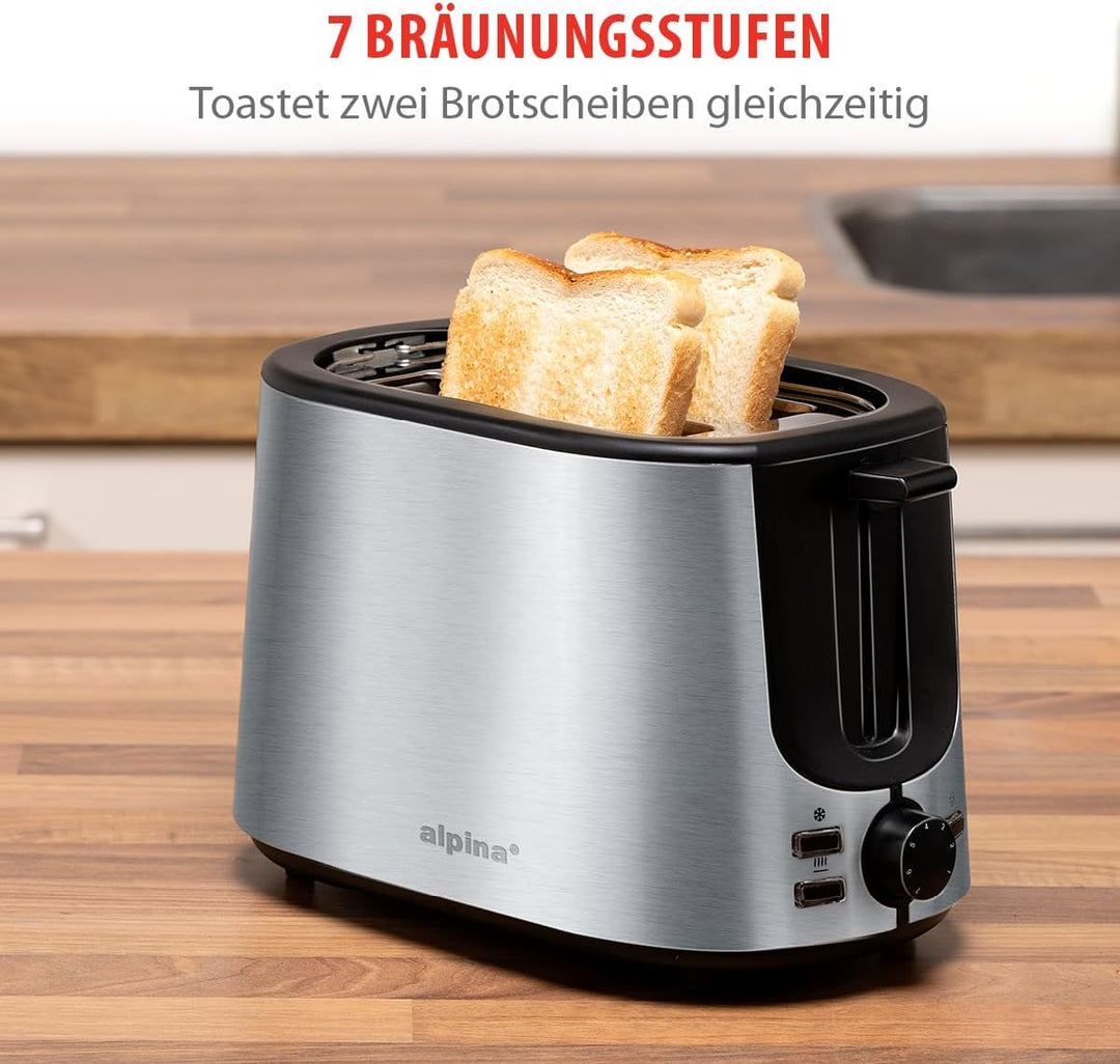 alpina Toaster 2 Scheiben - Toaster mit Brötchenaufsatz - 7 Stufen Küchengeräte - Toaster Sandwichto