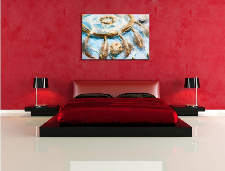 Pixxprint Traumfänger mit Federn als Leinwandbild/Grösse: 100x70 / Wandbild/Kunstdruck/fertig bespan