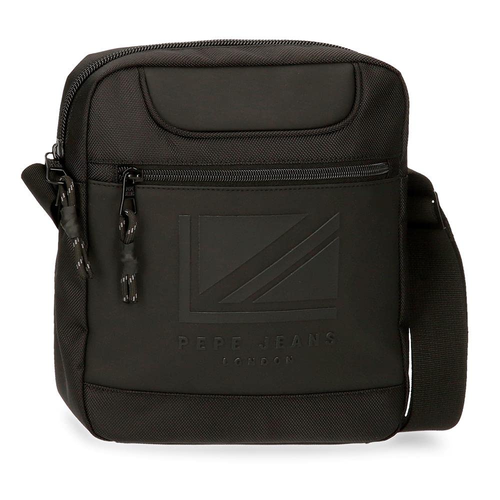 Pepe Jeans Bromley LDN Umhängetasche für Tablets, Schwarz, 23 x 27 x 7 cm, Polyester mit Details aus