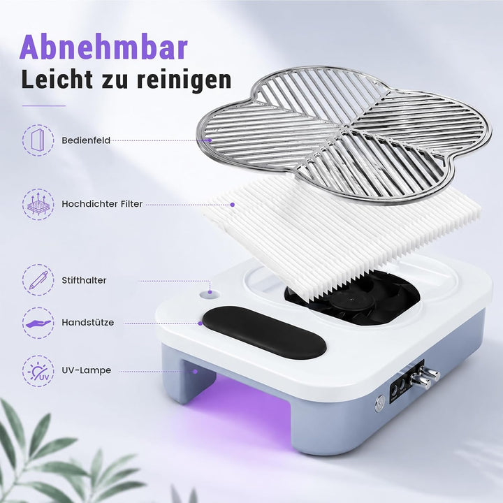 Nail Drill, 3in1 Nagel Fräser Elektrische mit UV-LED &amp; Nagel Staubabsaugung Nagelstaubsauger mit Fil
