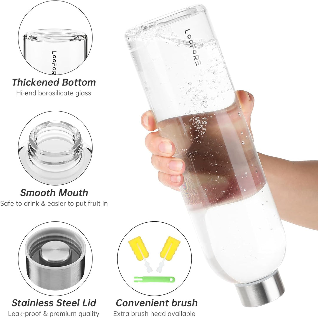 Glasflasche 1 liter / 1l, Wasserflasche Glas 1000ml inkl. Neoprenhülle, BPA freie, Trinkflasche Spül