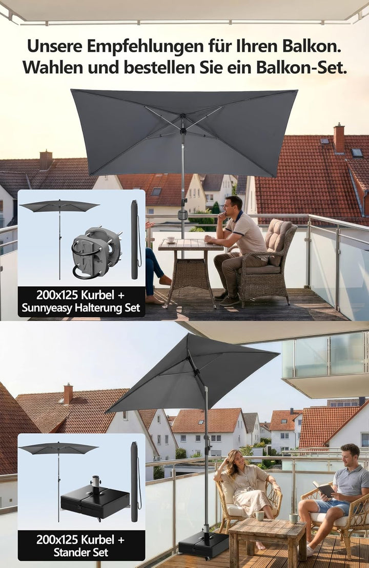 4smile SunnyShade Sonnenschirm Balkon Modern mit Schutzhülle, Anthrazit, Sonnenschirm rechteckig 200