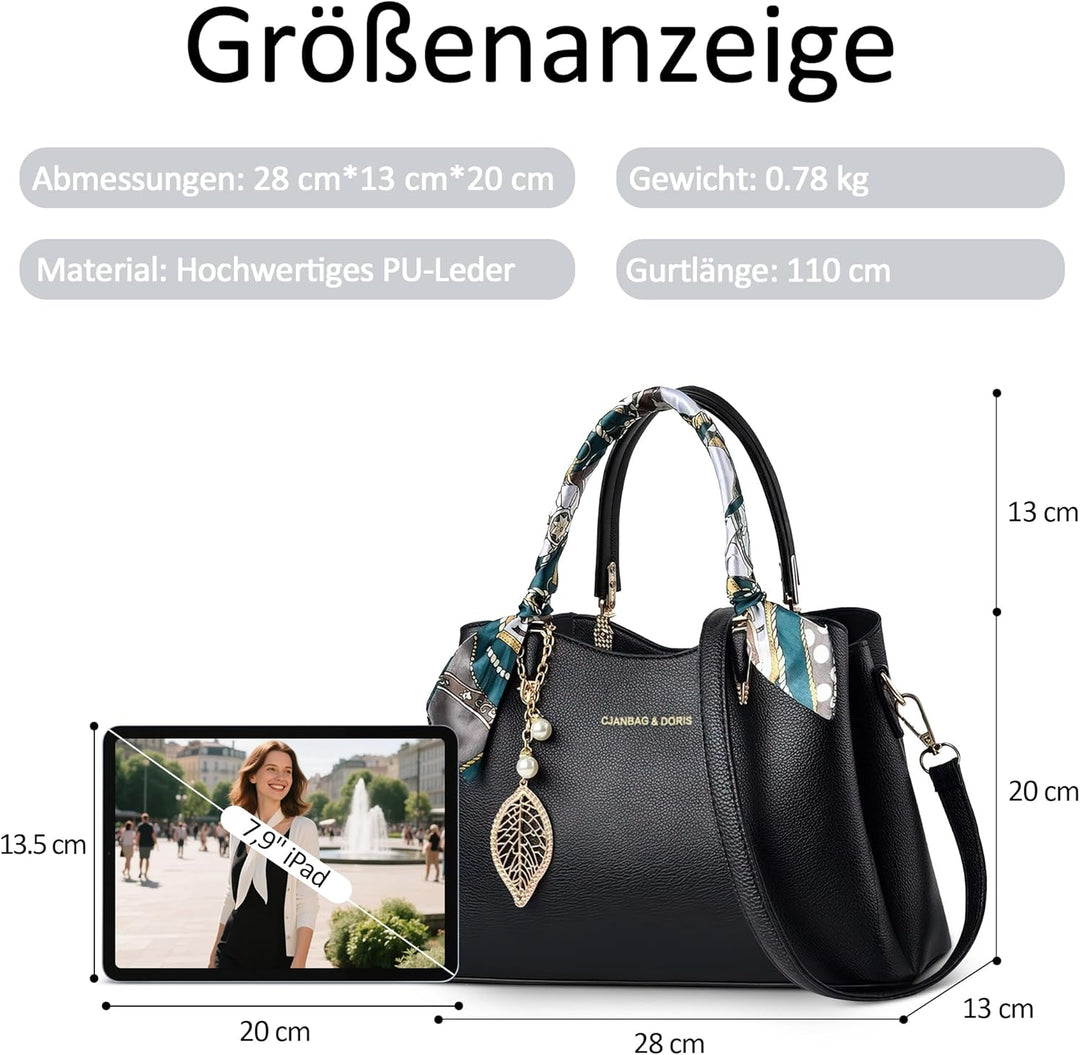 DORRISO Elegant Damen Handtasche Grosse Kapazität Schultertasche mit Einzigartigem Anhänger Umhänget