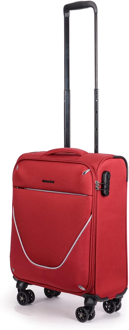 Stratic Strong Koffer Weichschale Reisekoffer Trolley Rollkoffer Handgepäck, 4 Rollen, Grösse S, Rot