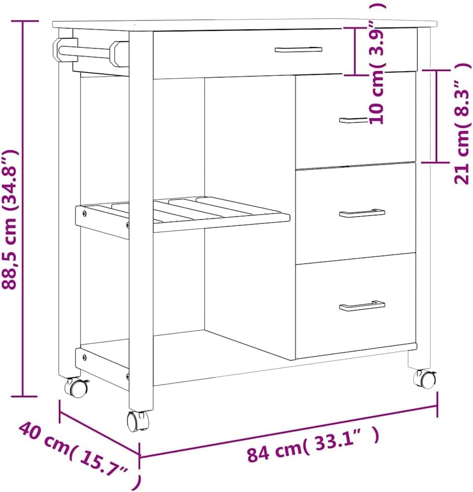 vidaXL Küchenwagen, Servierwagen mit viel Stauraum, Beistellwagen für Küche Wohnzimmer Badezimmer, T