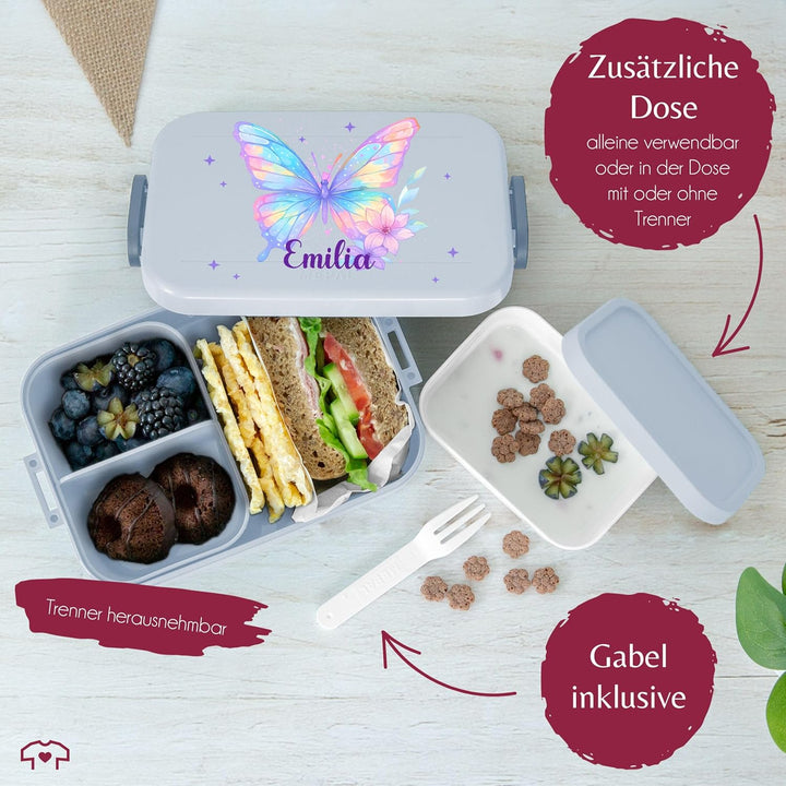 Kinder Bento Box Midi Lunchbox für Mepal Bentobox - Brotbox Schmetterling Schulkind Geschenk mit Nam