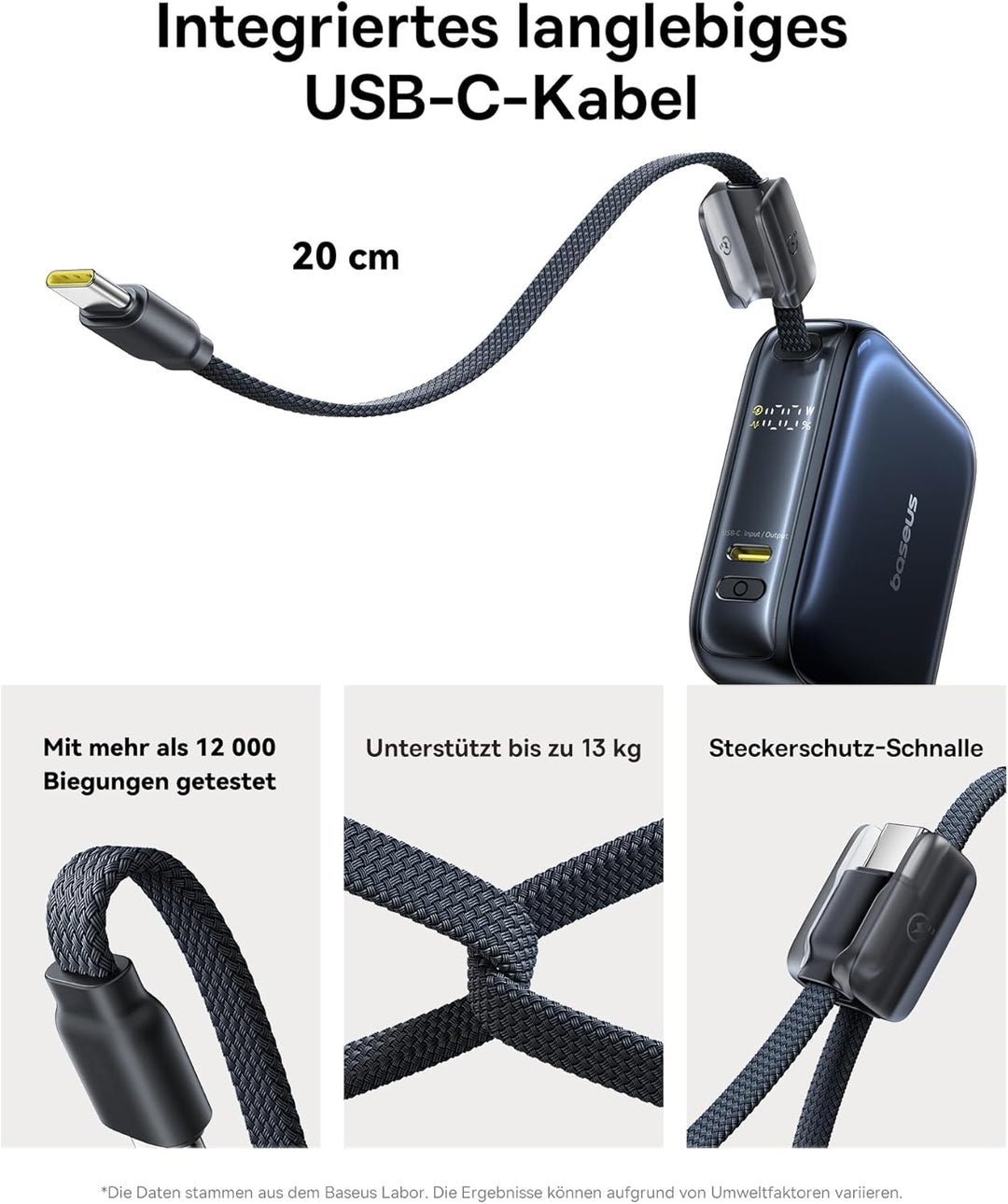 Baseus AC22 Mini Powerbank 10000 mAh, 45 W PD Power Bank Small with Integrated USB-C Cable, External