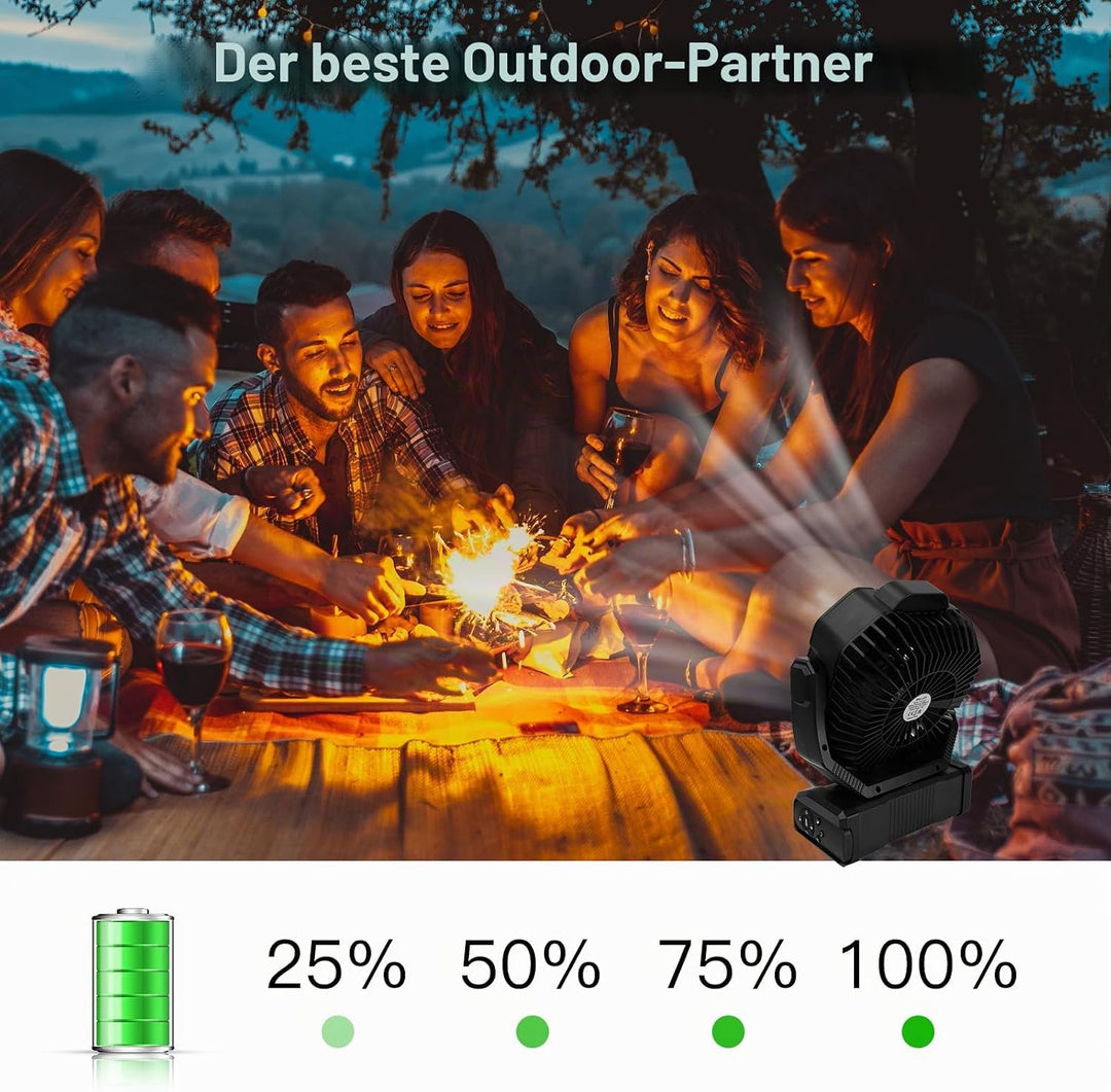 ELZO 20000mAh Camping Ventilator, Wiederaufladbarer Tischventilator USB Ventilator mit LED Licht &amp; H
