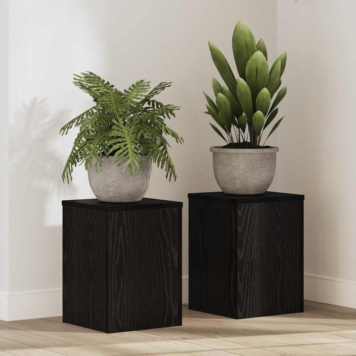 vidaXL Pflanzenständer 2 pcs Schwarz Eichen-Optik 25 x 25 x 35 cm, Wohzimmer Deko, moderner Pflanzen