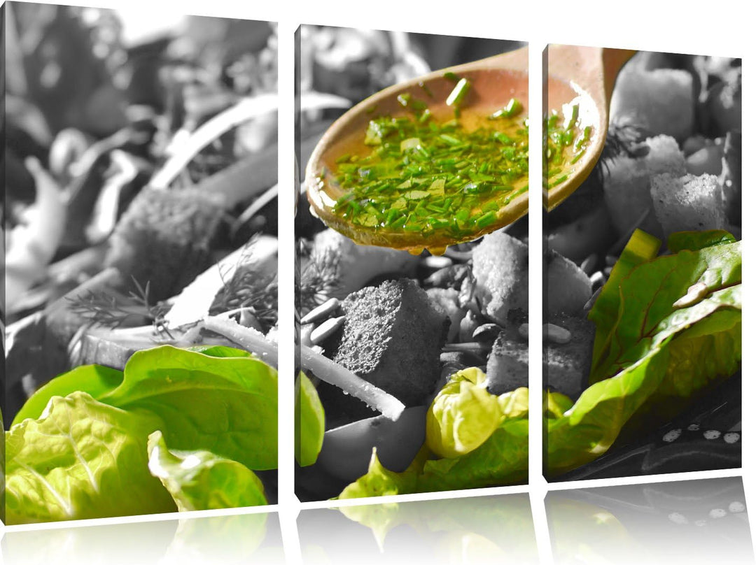 Knackiger Salat und Kräuter schwarz/weiss 3-Teiler Leinwandbild 120x80 Bild auf Leinwand, XXL riesig