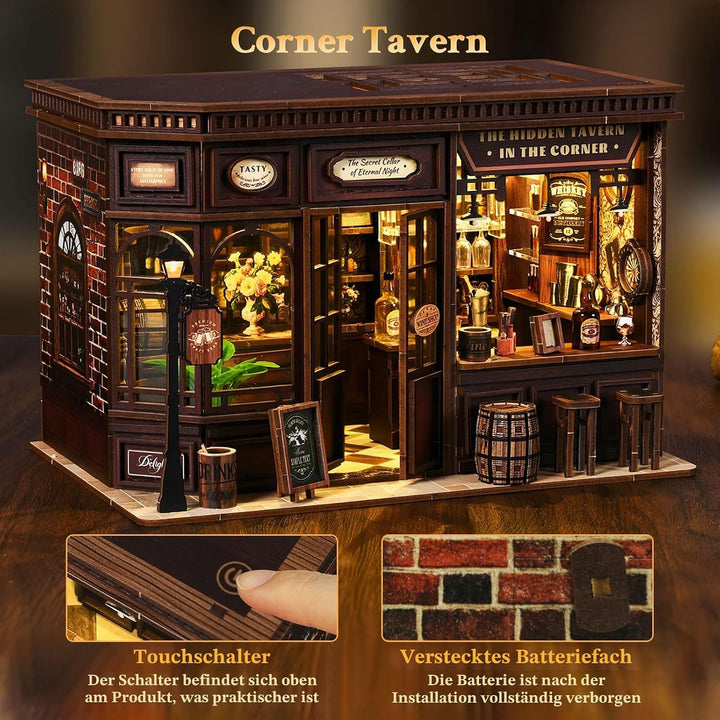 Book Nook -DIY Miniatur Haus mit LED,3D-Puzzle Diorama-Modellbau für Erwachsene,Bücherregal Deko,Vin