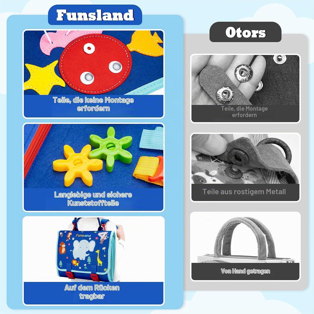 Funsland Busy Board Montessori Spielzeug - Kleinkind Activity Board Auto Flugzeug Reisespielzeug, Ba
